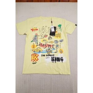 Bleecker & Mercer Shirt Mens Medium Yellow Hustle King Money Hip Hop Streetwear